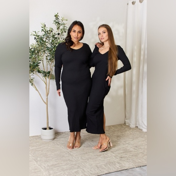 Culture Code Ribbed Long Sleeve Midi Slit Dress - Picture 12 of 13